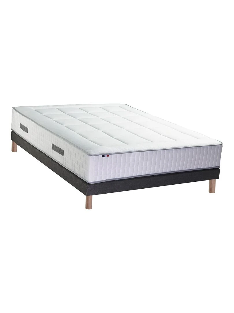 Ensemble Matelas Ressort 7 zones + Mémoire de forme + Sommier BELLAGIO 2 Fabriqué en France Blanc