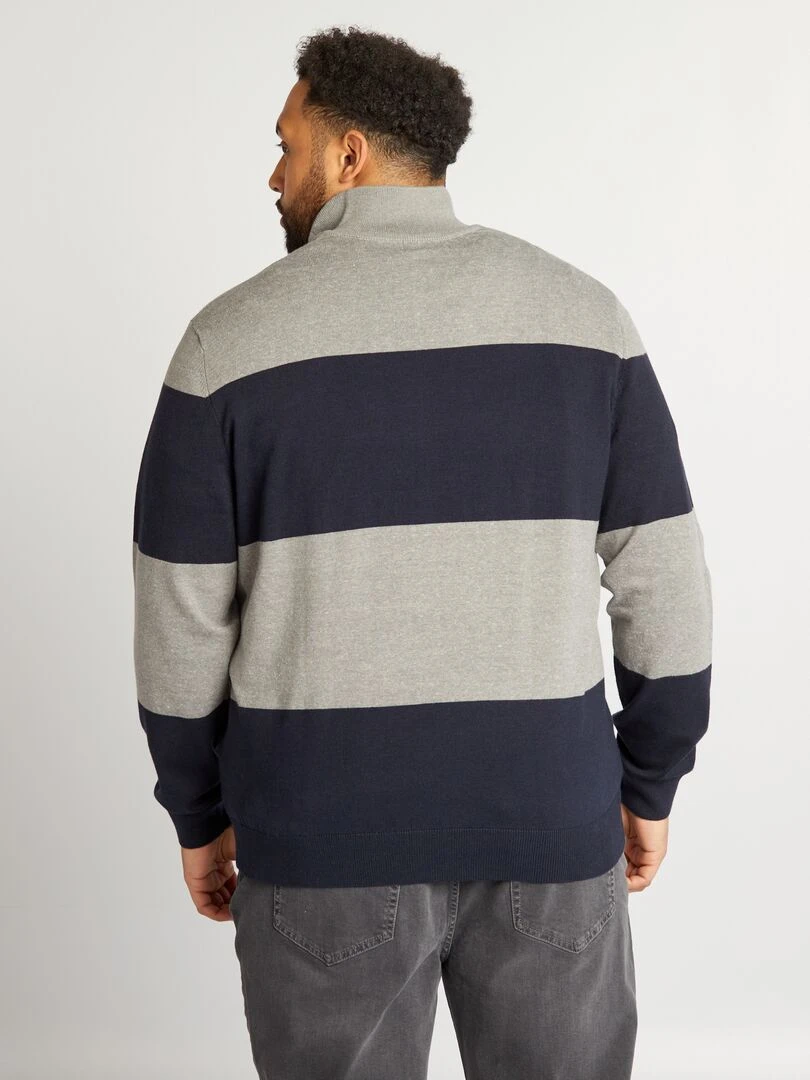 Pull rayé à col camionneur   Gris