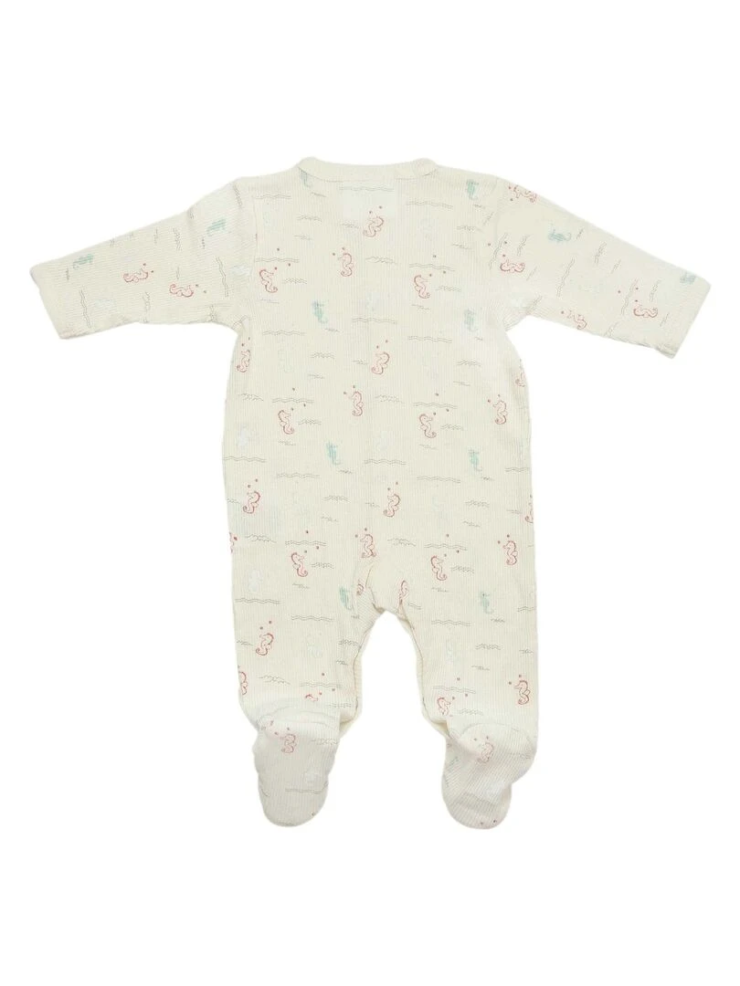 Pyjama bébé maille côtelée en coton   Blanc Beige