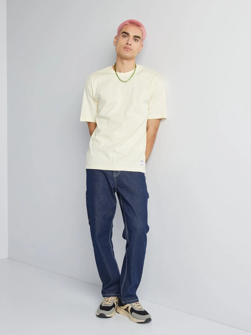 T shirt col rond en coton Jaune