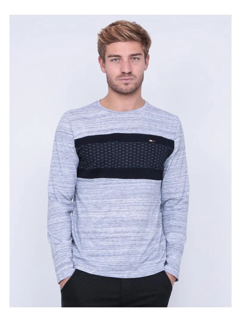 T shirt manches longues col rond pur coton JULOS Bleu marine