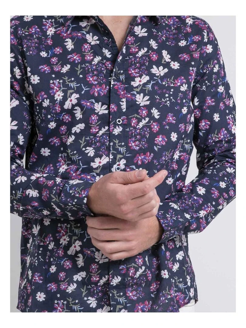 Chemise manches longues motifs DULOIC   Bleu marine