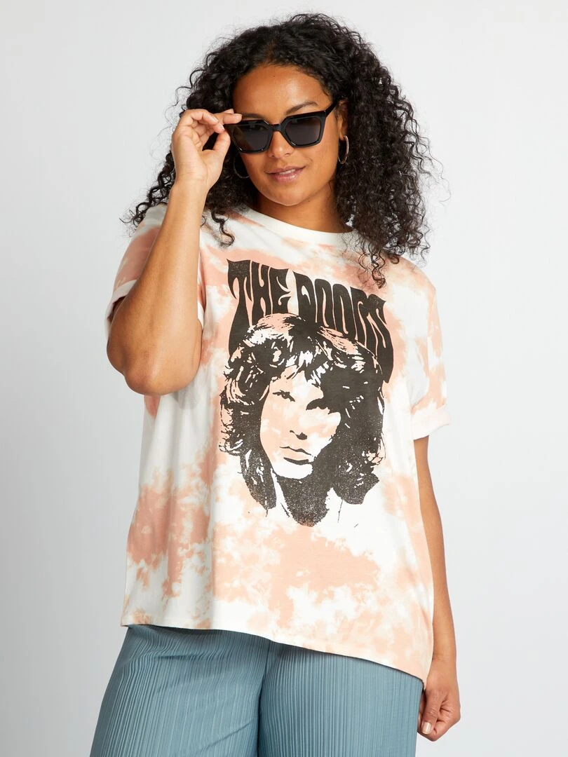 Tee shirt tie and dye 'The Doors' Blanc/rose