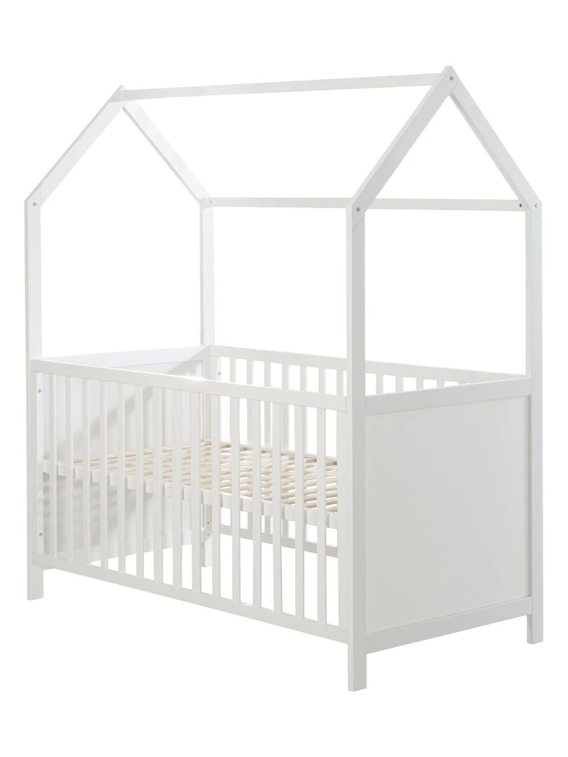 ROBA Lit Cabane Bébé Évolutif 70x140 Certifié FSC Convertible Hauteur Réglable Bois Blanc Blanc
