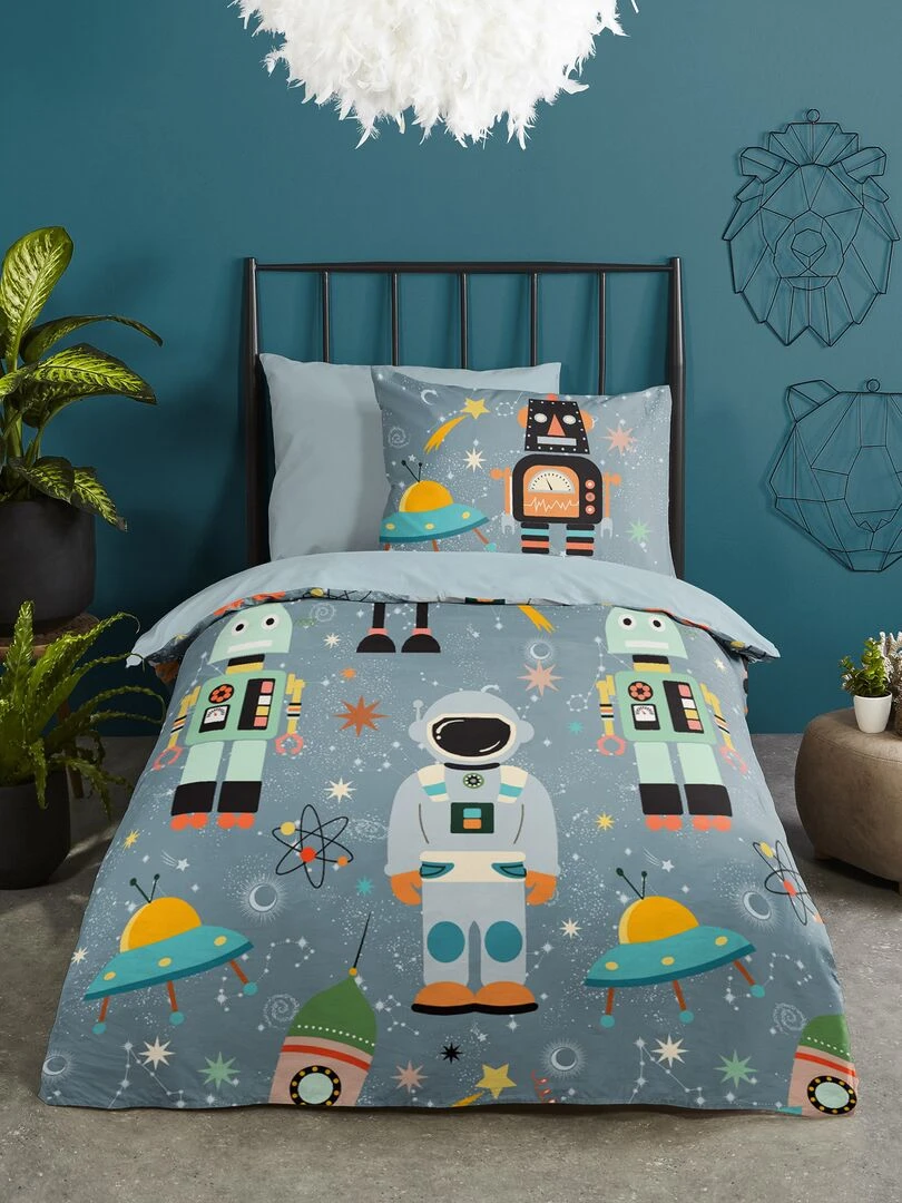 Parure de lit 'robot' 1 personne Gris