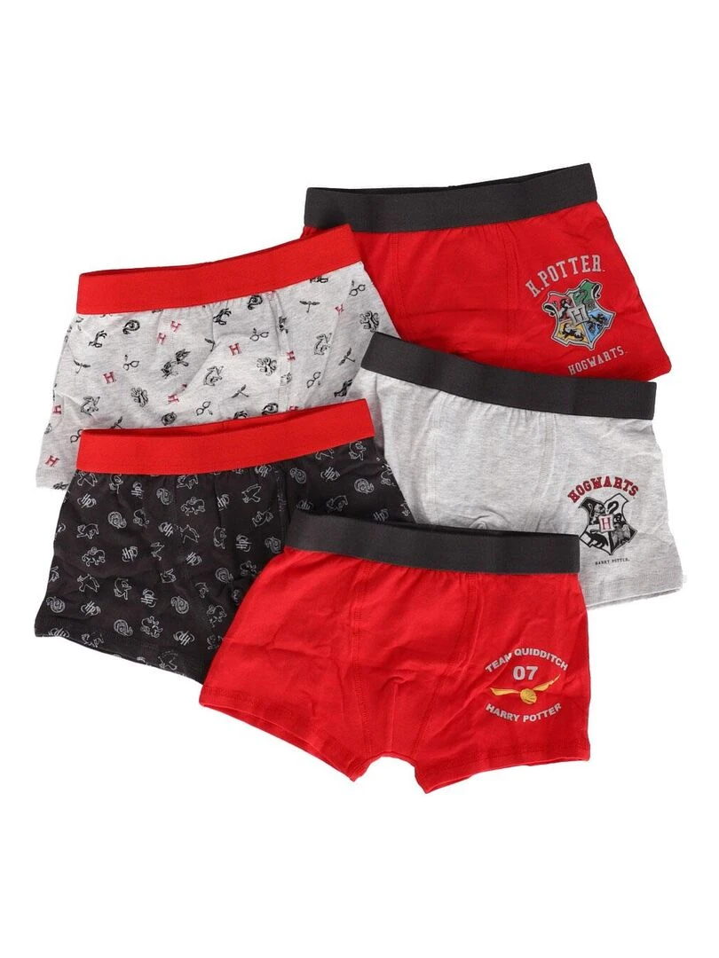 Lot de 5 boxers Harry Potter Warner 8/9 ans Garçon 95% Coton/5% Elasthanne Rouge