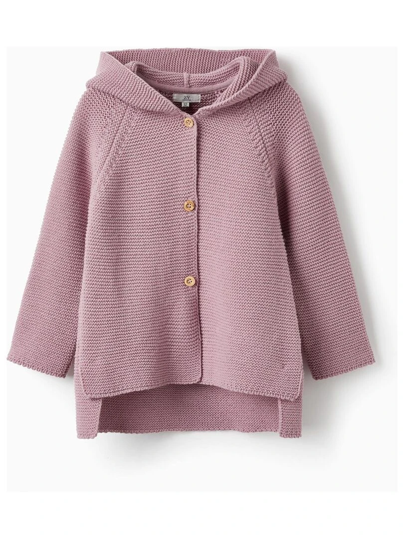 Manteau en Maille avec Capuche et Pompon pour Fille SICILIAN DAYS Rose foncé