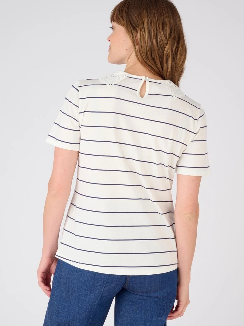 Tee shirt col broderie anglaise   Damart   Blanc