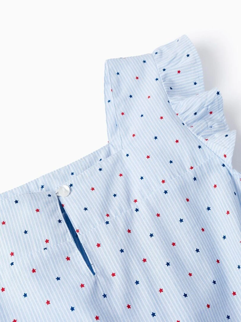 Pyjama En Coton Pour Fille 'Rayures & Étoiles' manches courtes   Bleu
