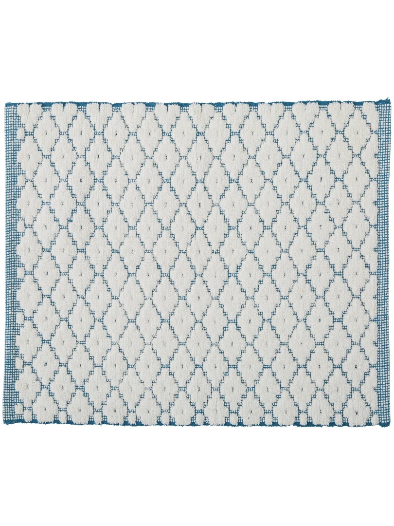 Guy Levasseur Tapis de bain en coton fantaisie blanc et bleu Bleu canard