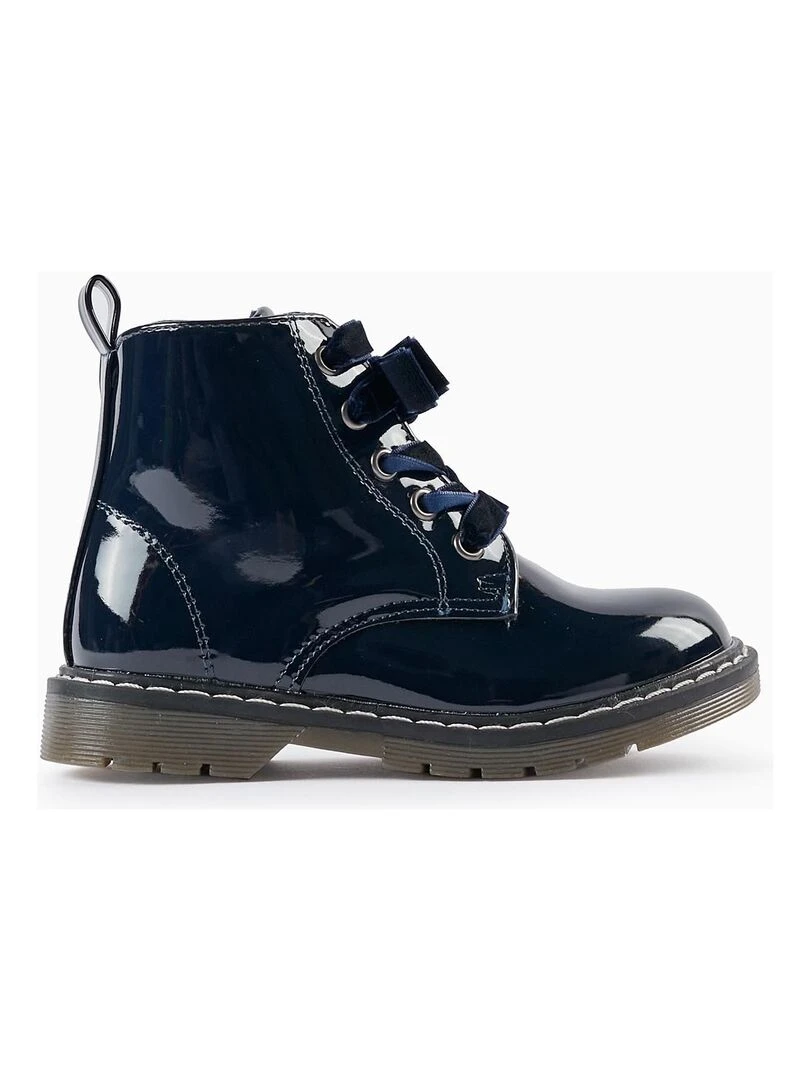 Bottes de motard vernies pour bébé fille LITERATURE CLUB Bleu foncé