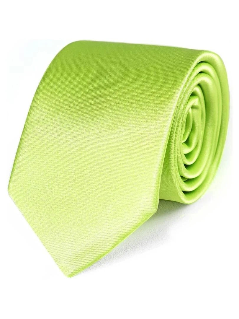 Cravate Slim Satin Unie Fabriqué en Europe Vert anis