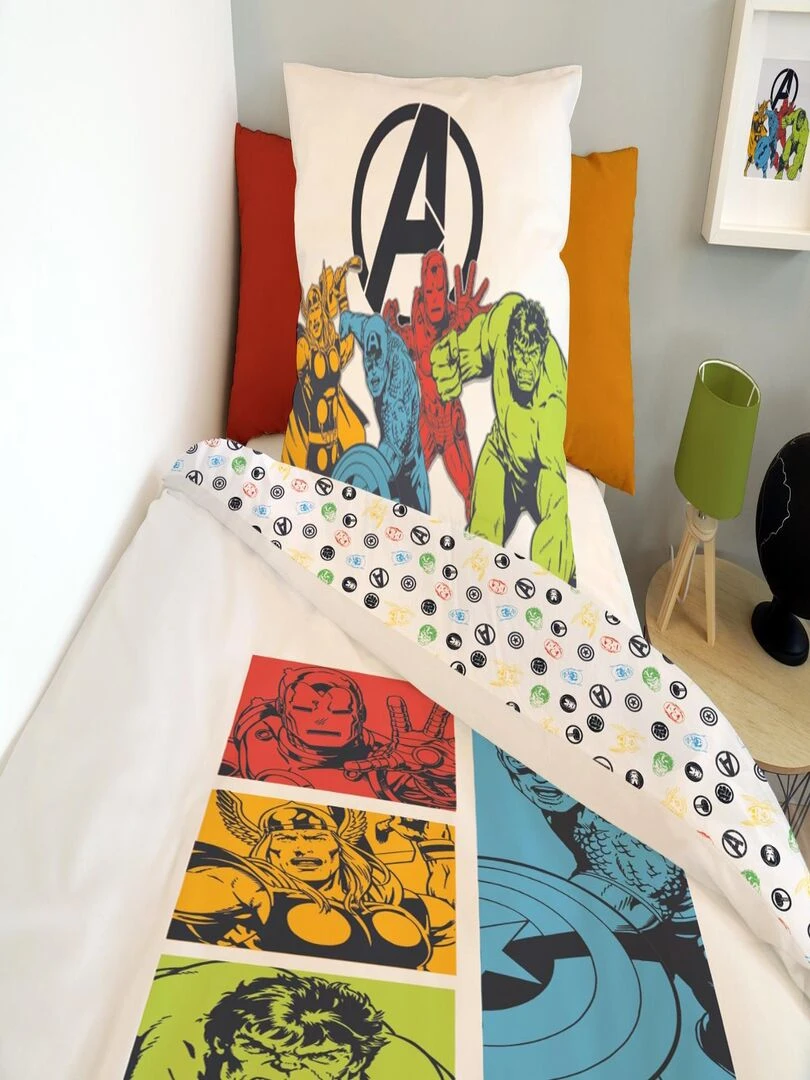 MARVEL   Housse de couette Avengers 140x200 cm   100% Coton   Blanc   Blanc