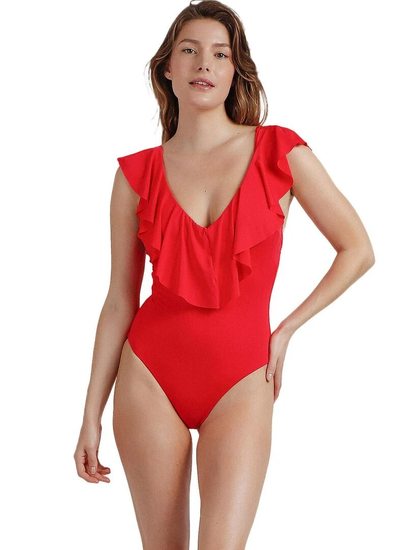 Maillot de bain 1 pièce préformé à volants Summer Frill Rouge