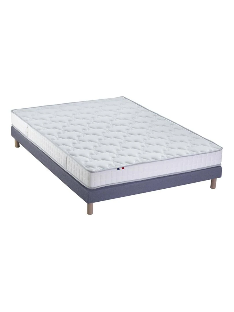 Ensemble Matelas 100% latex 3 zones PURE + Sommier Fabriqué en France Sommier Bleu denim Bleu Blanc