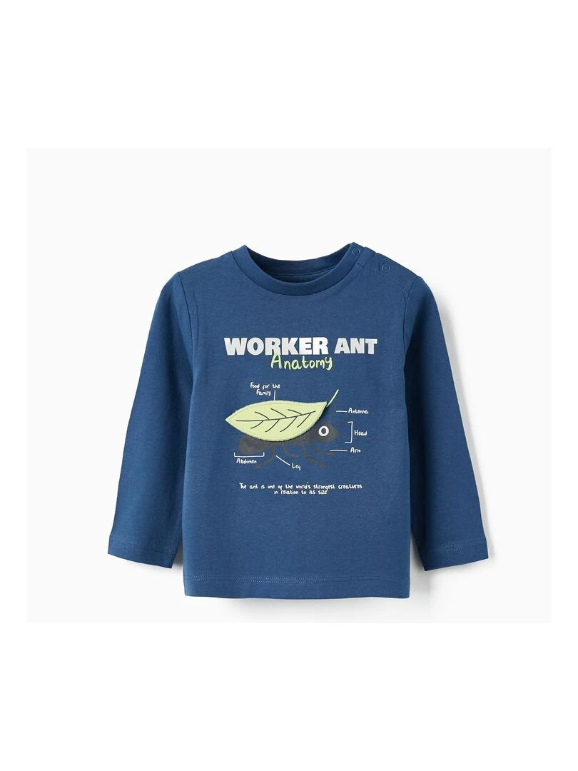 T shirt à manches longues avec feuille en 3D pour bébé garçon manches longues NATURE TAKEOVER Bleu foncé