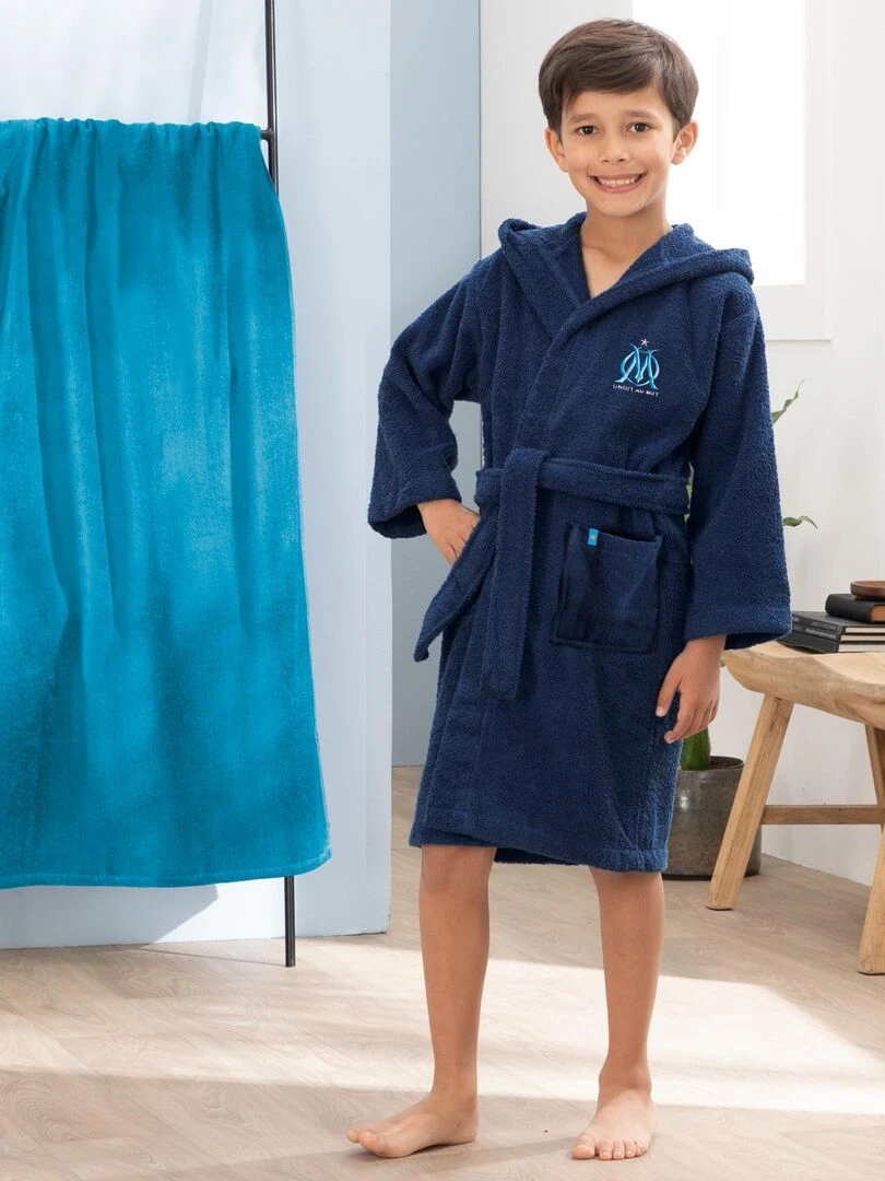 Peignoir enfant brodé 100% coton  OM RUBAN   Bleu marine