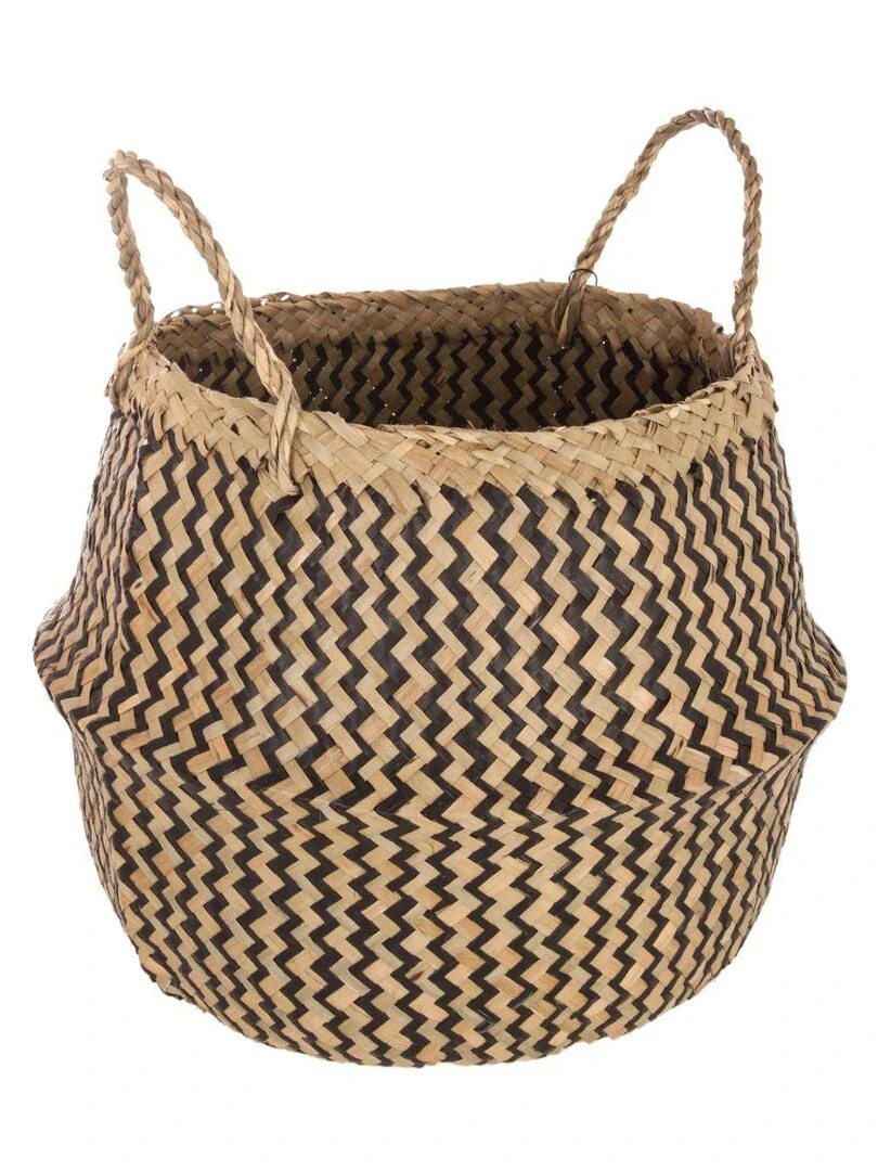 Panier tressé seagrass motif noir Multicolore