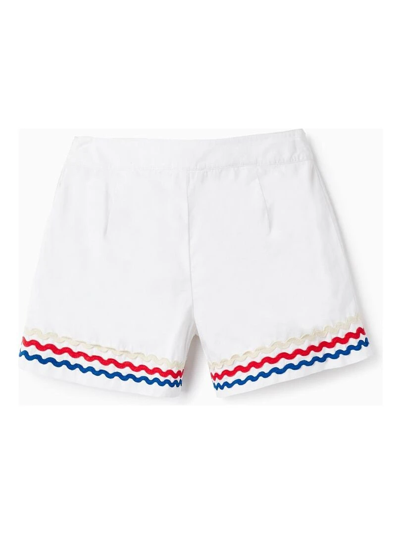 Shorts en Coton avec Bandes Ondulées pour Fille PICASSO Blanc
