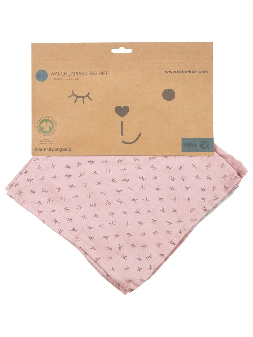 Lot de 5 Gants de Toilette "Lil Planet"   Coton Bio Oekotex   'ROBA'   Gris Rose