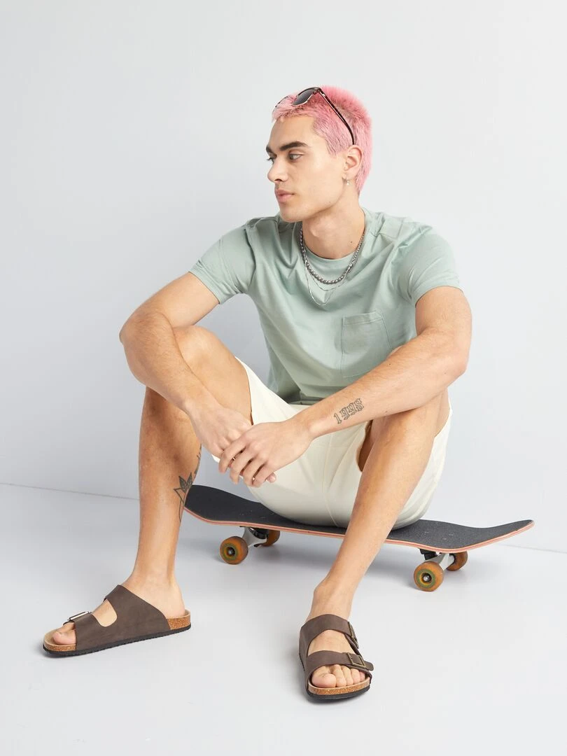 T shirt en coton imprimé à col rond   Vert