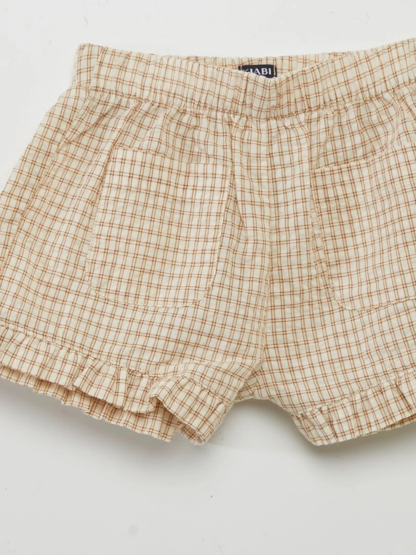 Short à carreaux style vichy Beige
