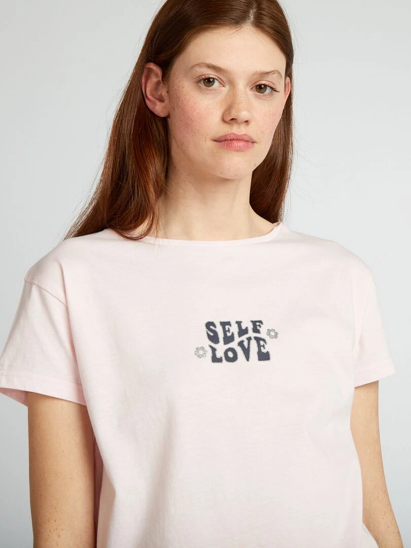 Pyjama court message ‘self love’   2 pièces   Rose