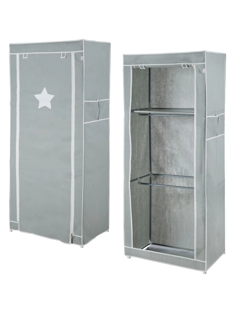 Armoire de rangement à 2 penderies et 1 compartiment en tissu   'ROBA' Little Stars   Gris Vert