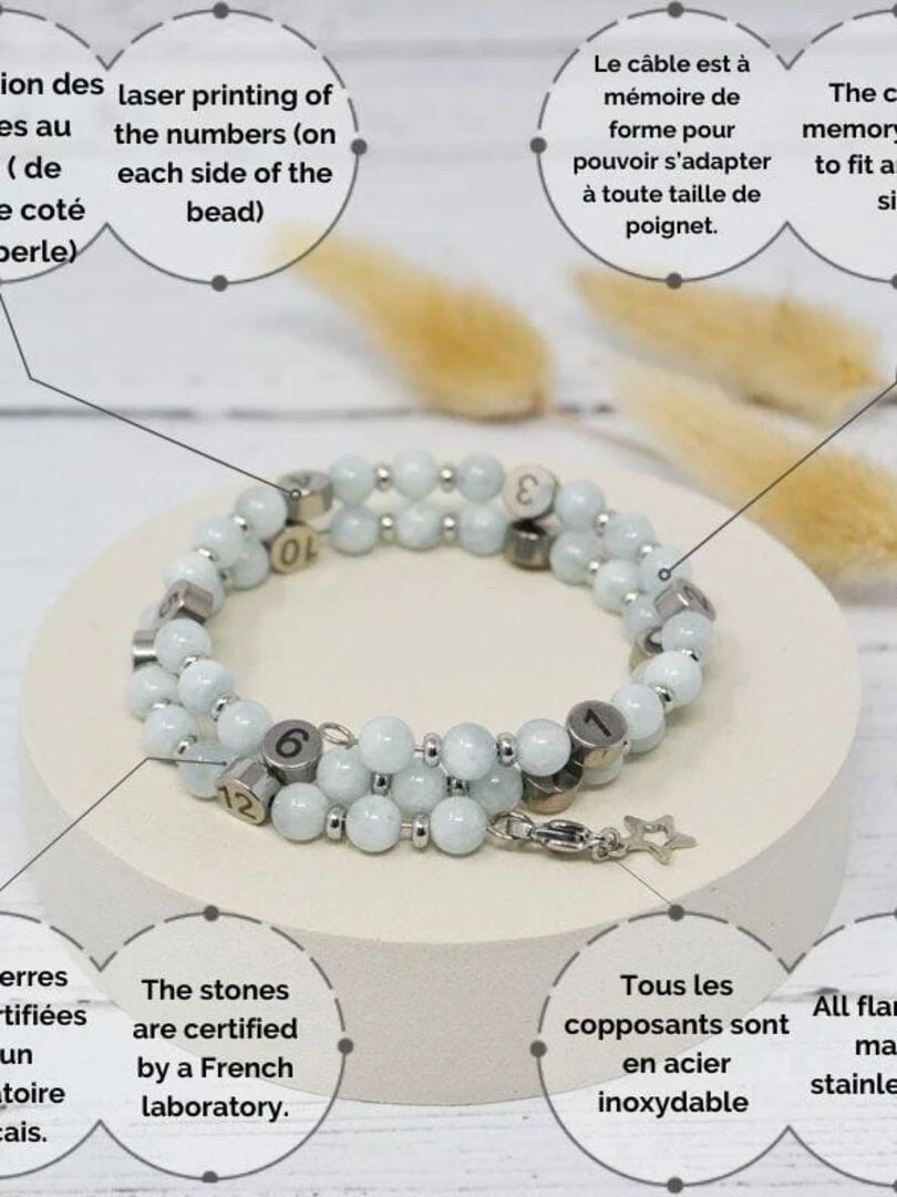 Bracelet d'allaitement   Aigue marine   Bleu clair
