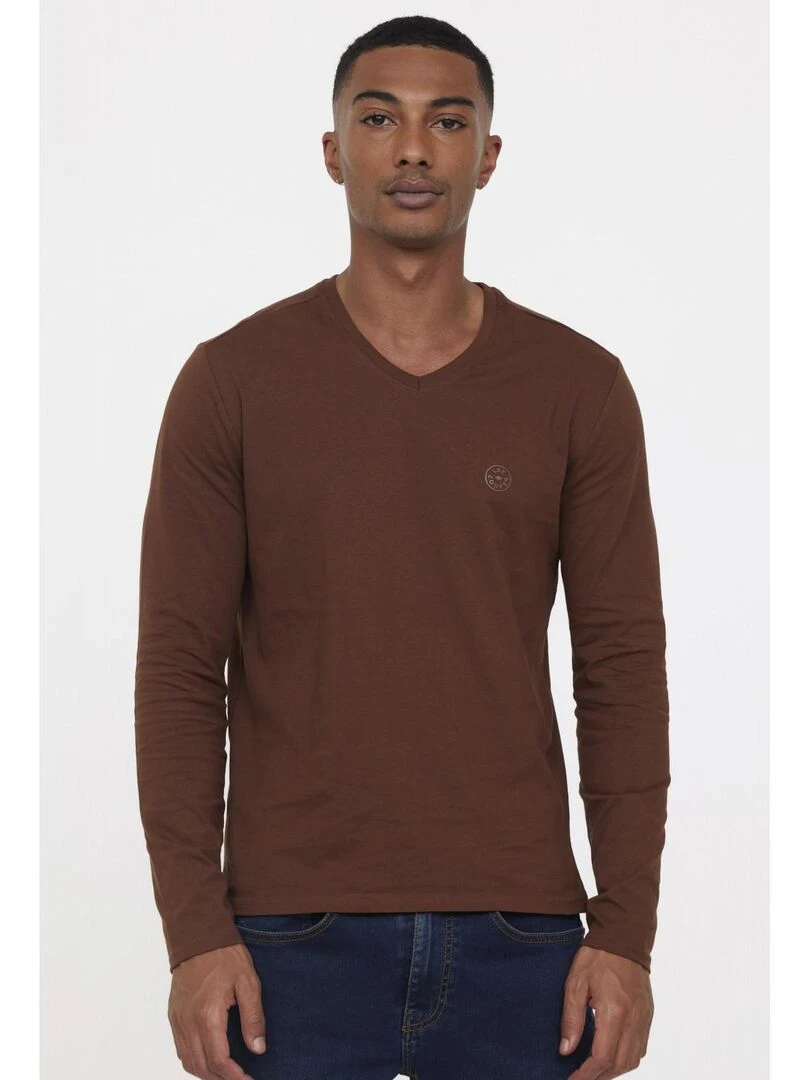 Lee Cooper T Shirt manches longues coton regular AJESSY Marron