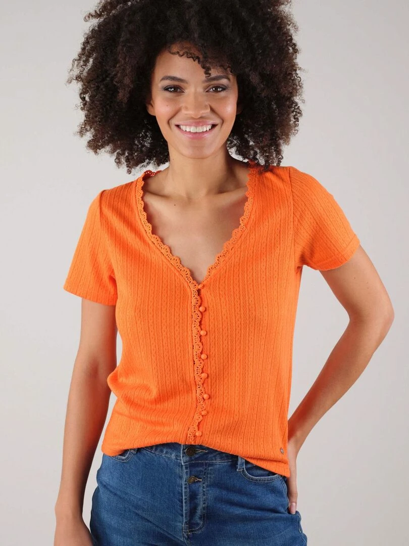 T shirt pour femme en maille jacquard 'Deeluxe' Orange