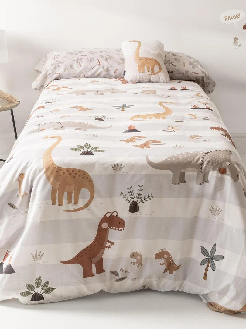 Parure housse de couette 2 pièces Dino family "Happyfriday"   Blanc
