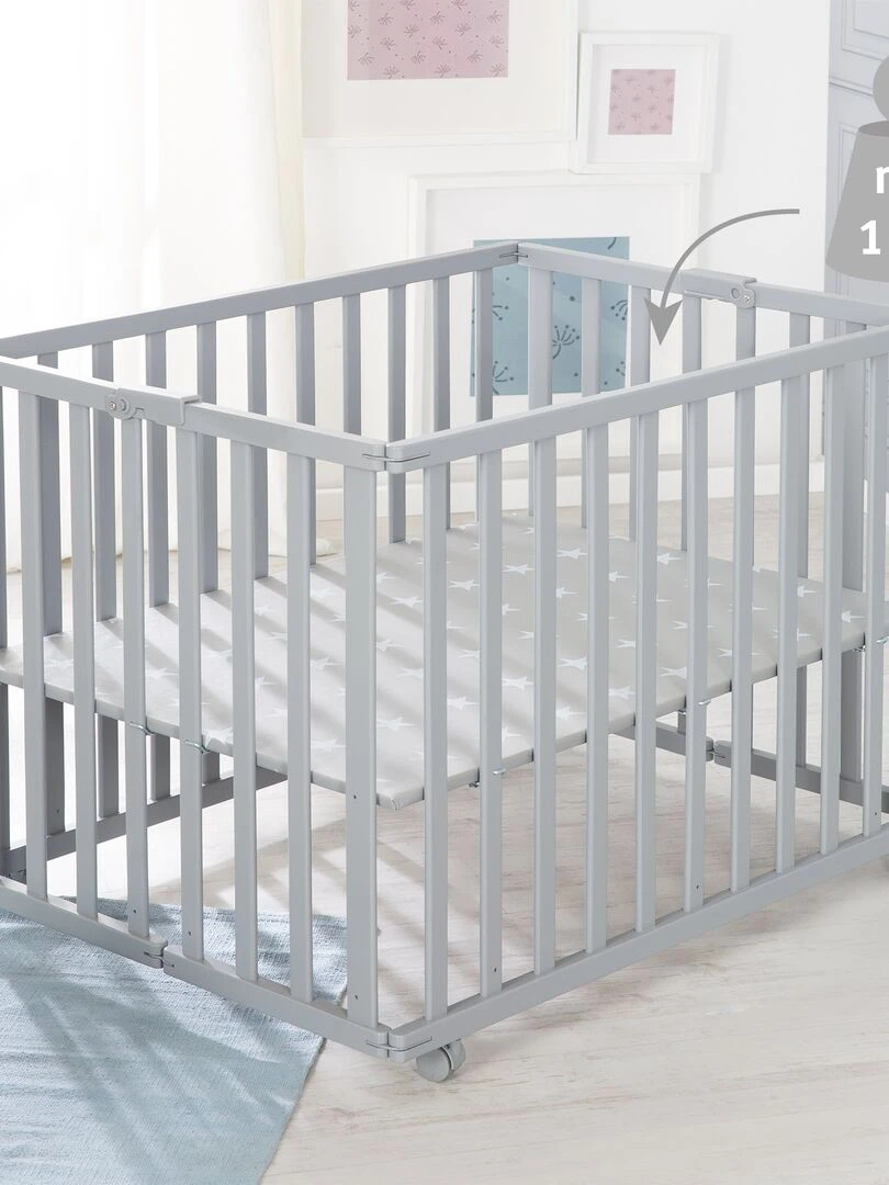 ROBA Parc Pliant 74 x 100 cm + Roues à Freins   Hauteur Réglable   Taupe   Gris