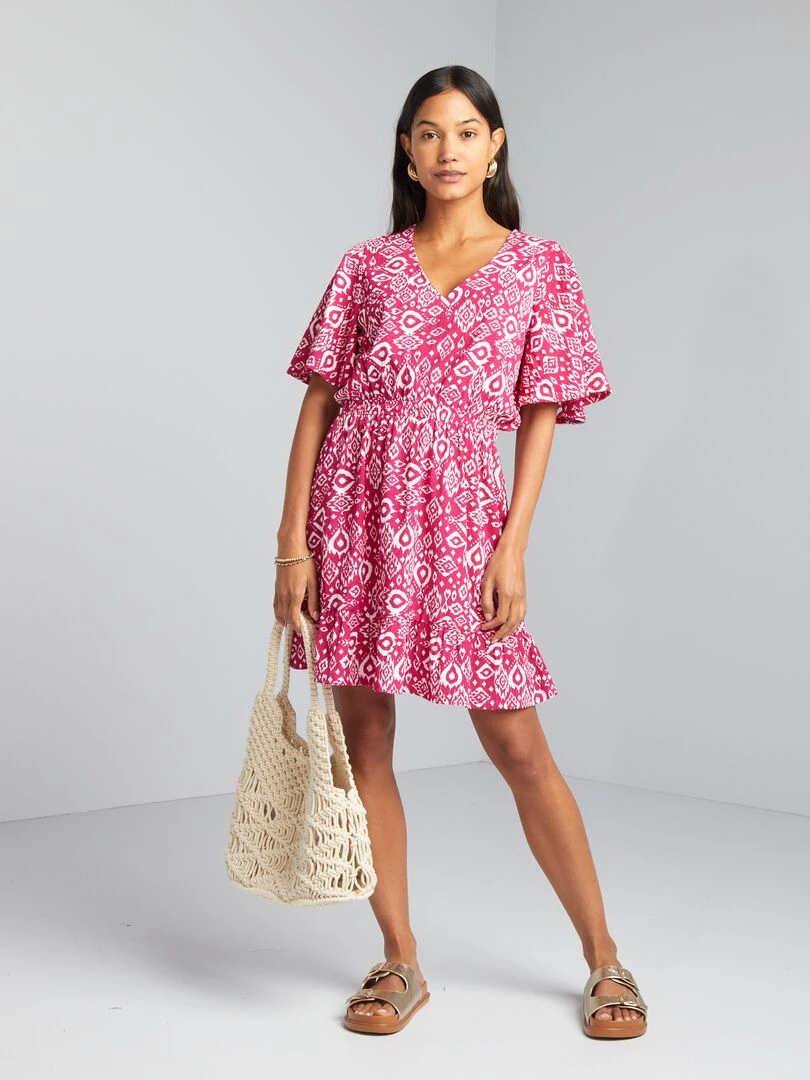 Robe courte imprimée à volant Rose
