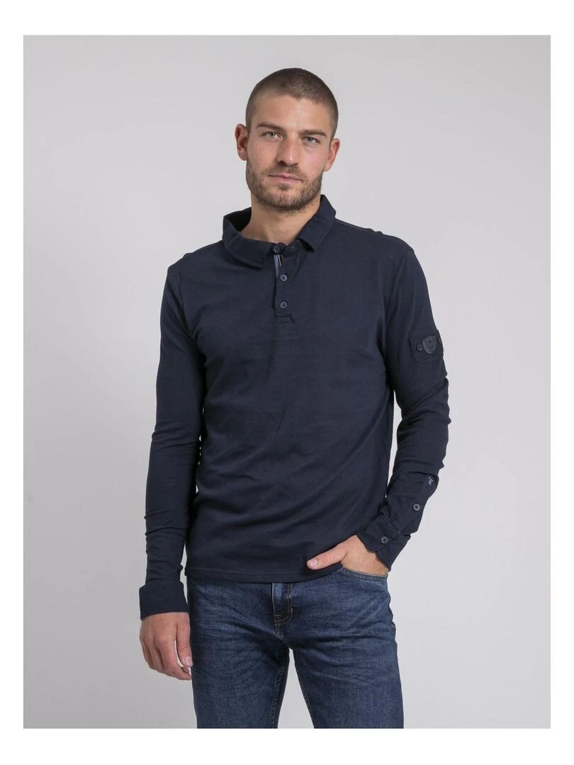 Polo manches longues pur coton PILKA Bleu marine