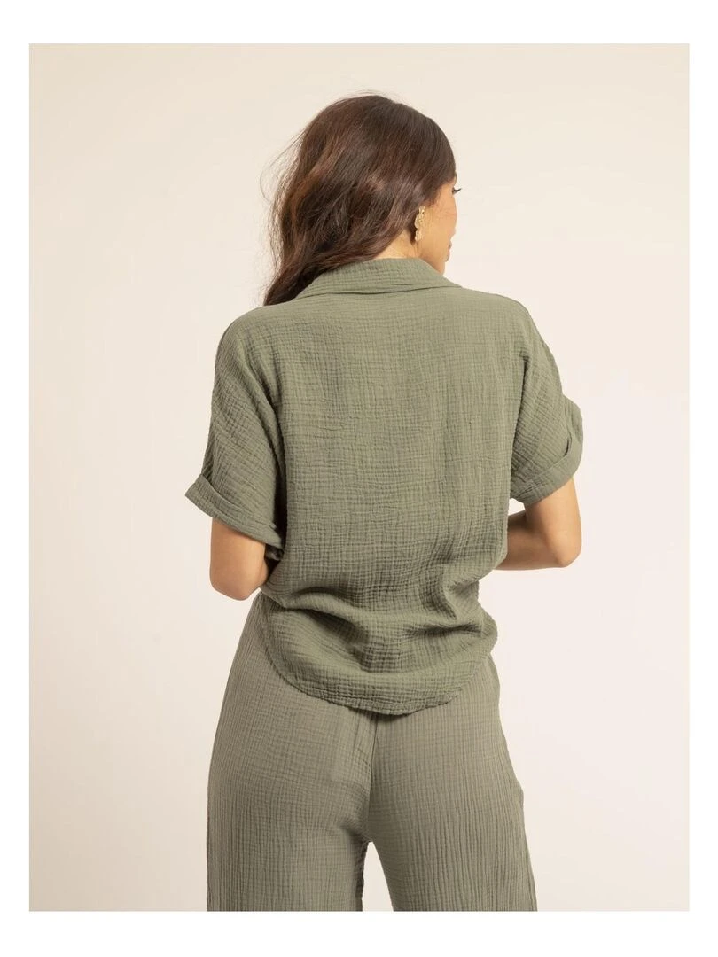 Chemise manches courtes gaze de coton ODETTE Kaki