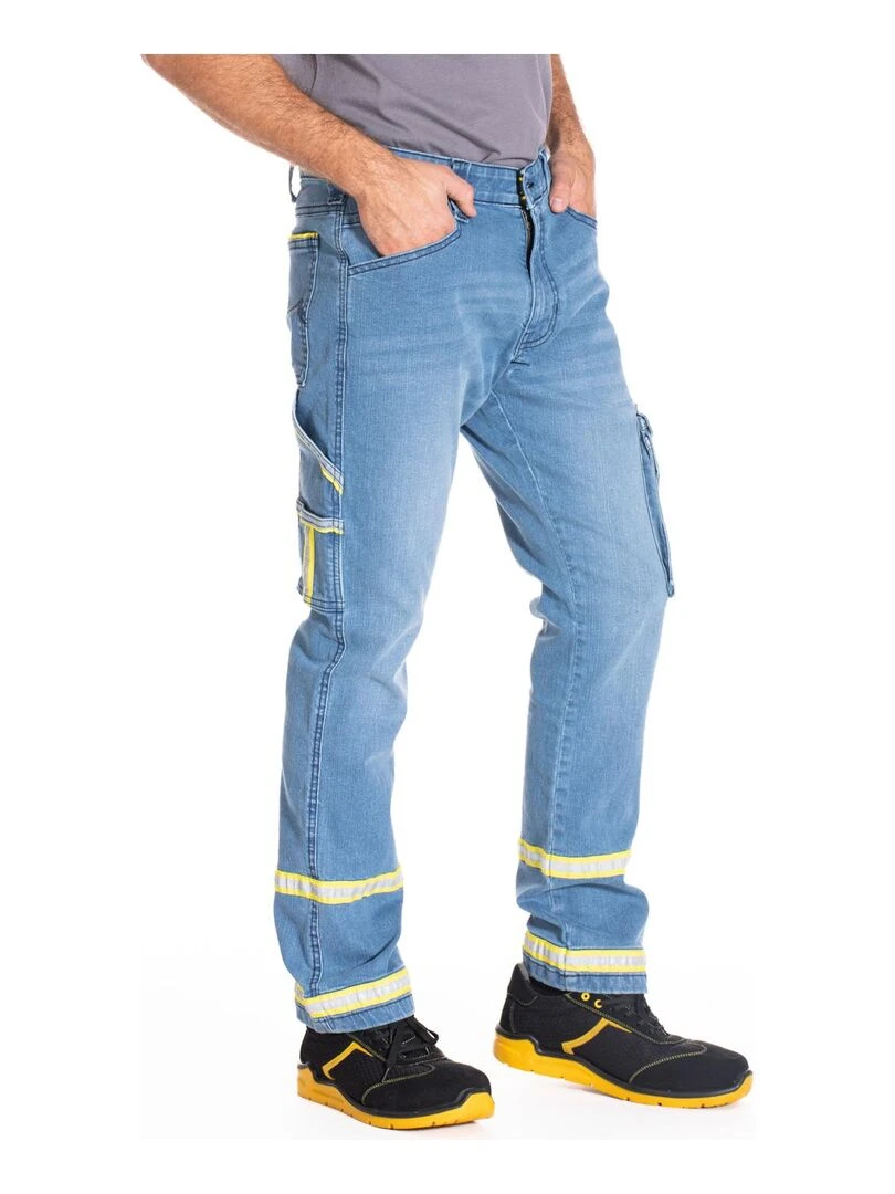 Jeans de travail avec bandes réfléchissantes denim stretch CLARO 'Rica Lewis' Bleu