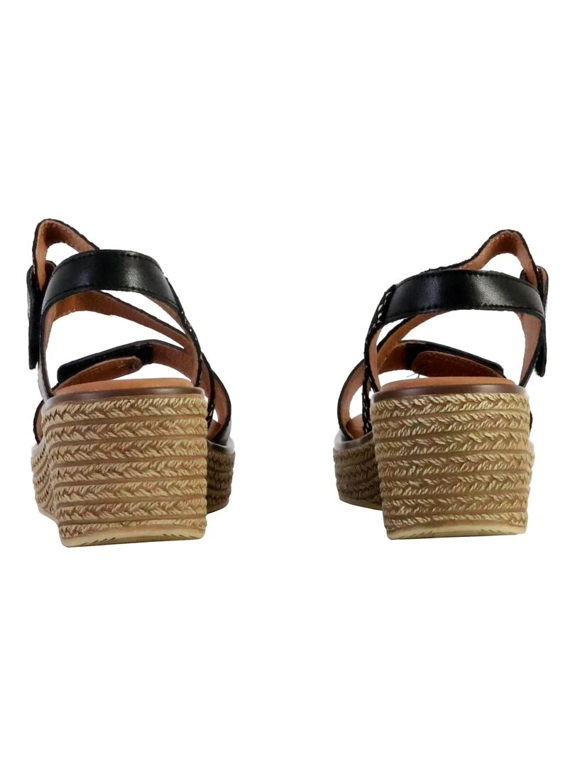 Sandale Compensé Cuir The Divine Factory Alénoa   Noir