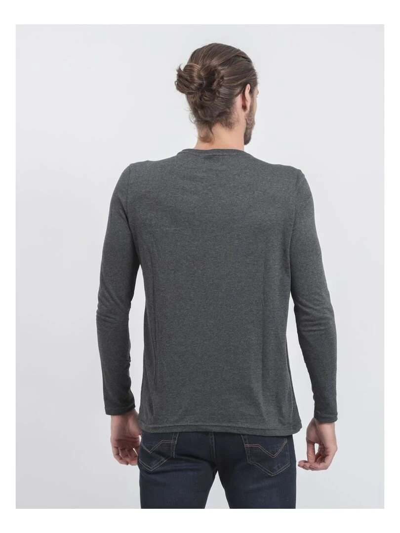 T shirt manches longues col rond pur coton JAMALA gris anthracite