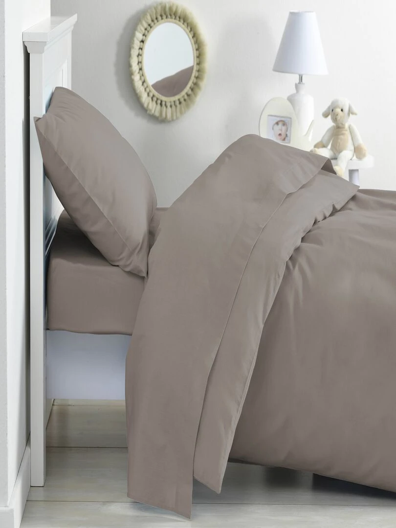 Lot x2 Taies d'oreiller 100% coton Bio 'Ptit Basile' Gris taupe