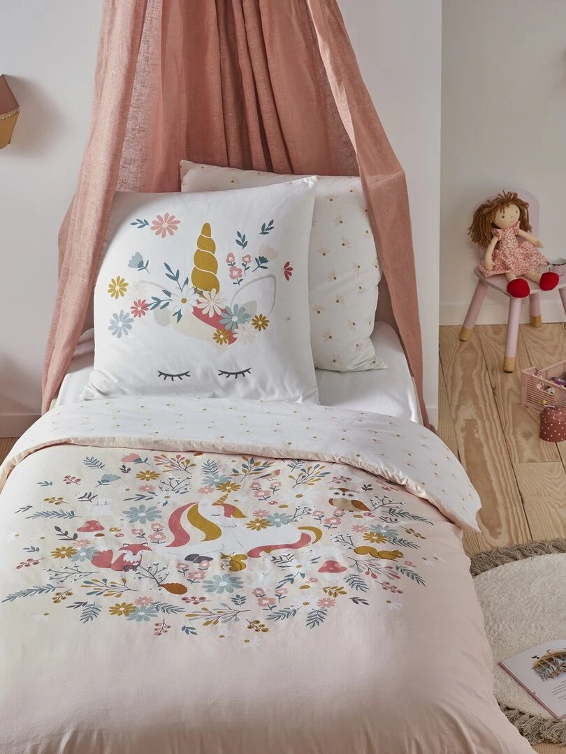 Future Home Parure de lit enfant en coton 57 fils imprimé rose Rose