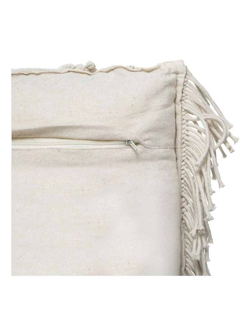 Coussin macramé à franges   Beige coquille