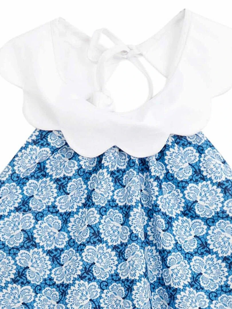 Blouse fleurie      col fme pétales  Tulipe   'LA FAUTE A VOLTAIRE'   Bleu