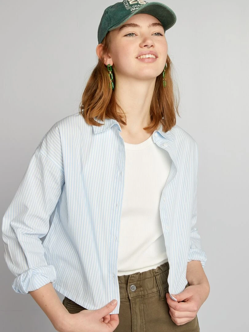 Chemise cropped en popeline   Bleu