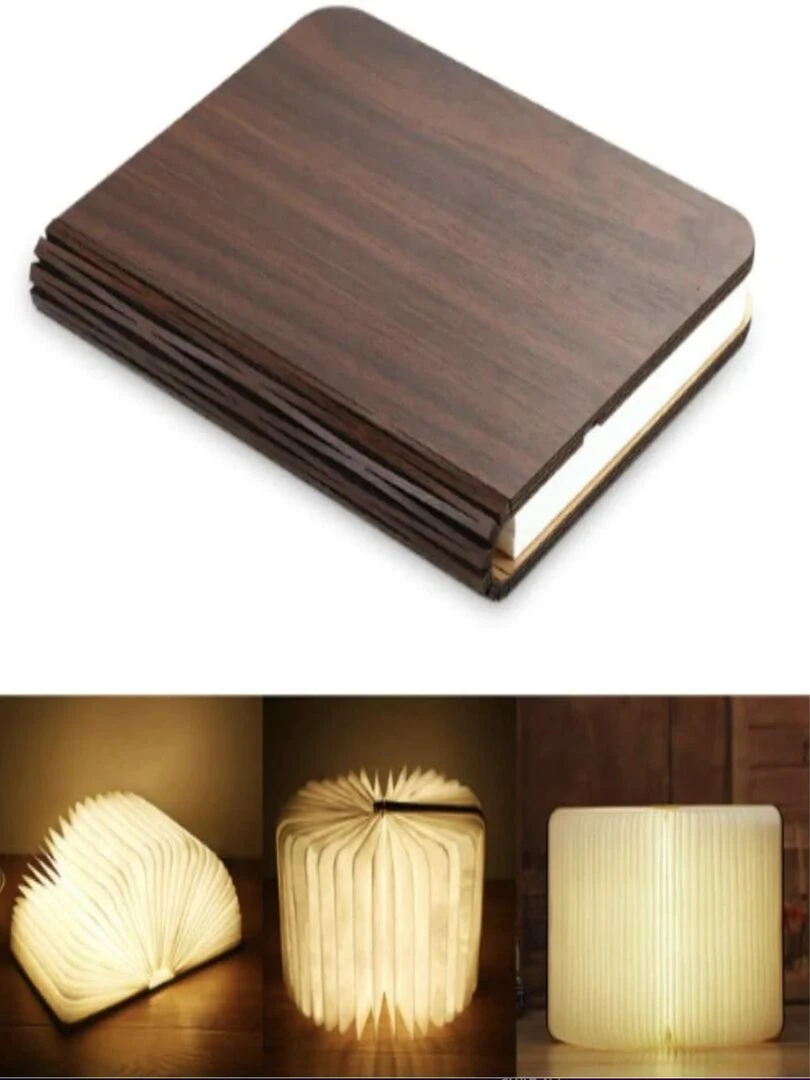 LIVRE Lampe à poser led couverture en bois Marron noisette