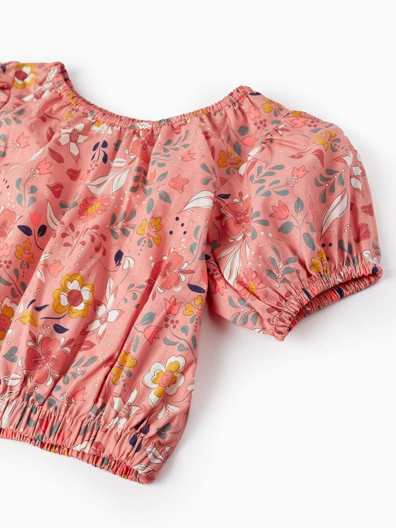 T shirt en style cropped avec motif floral pour fille manches courtes   Orange clair