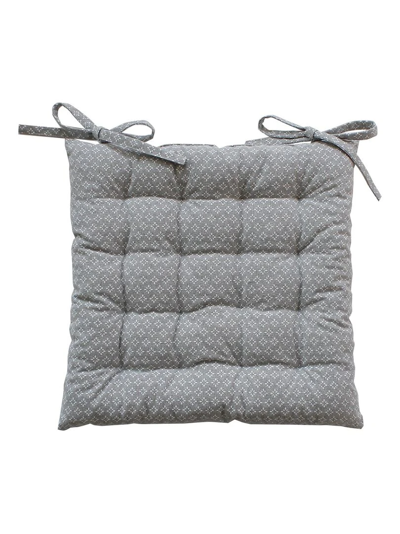 Galette de chaise en coton recyclé imprimée Gris clair