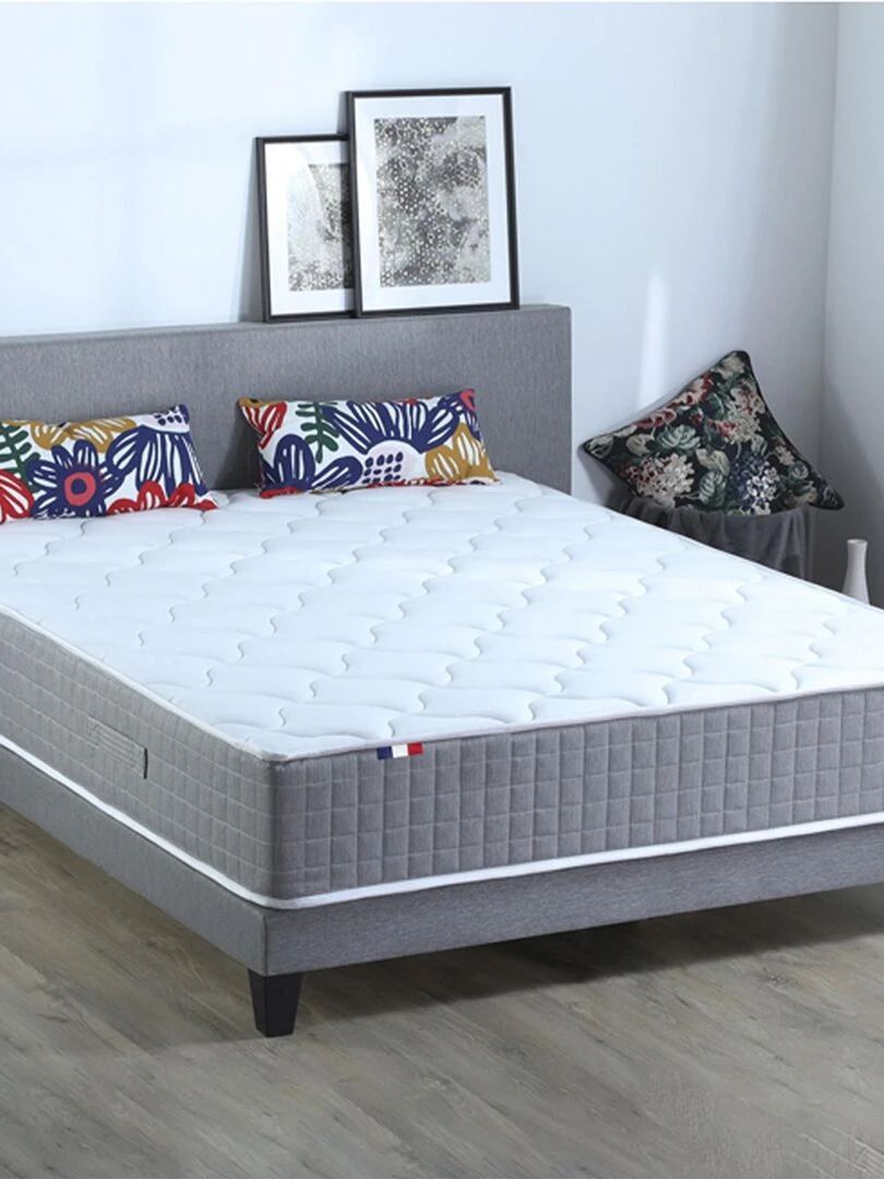 Matelas Ressorts 7 zones MAX H30 Fabriqué en France Blanc Gris