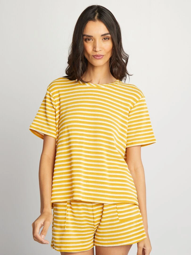 T shirt rayé en crochet   Jaune
