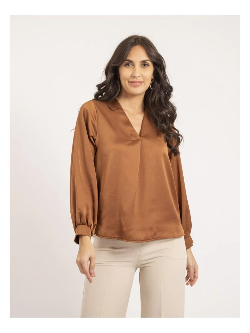 Blouse satin OXANIE Marron caramel